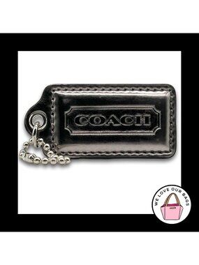 COACH Poppy HANG TAG Bag Charm Keychain Fob Silver Mirrored Leather 2.5" Large